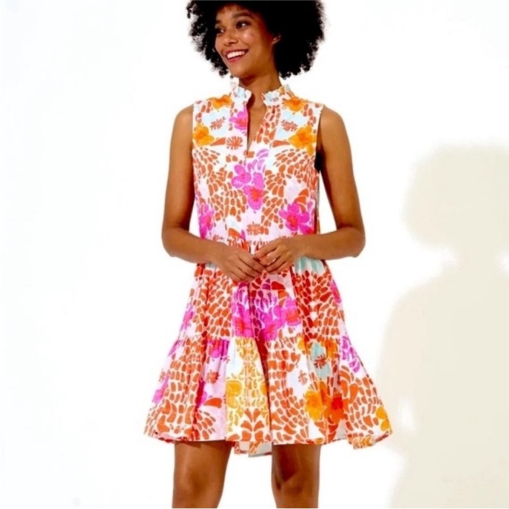 Oliphant Sleeveless Floral Mini Dress in Pink, Orange, White